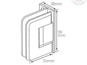 Bevelled 90 degree glass to wall shower hinge in a satin chrome finish